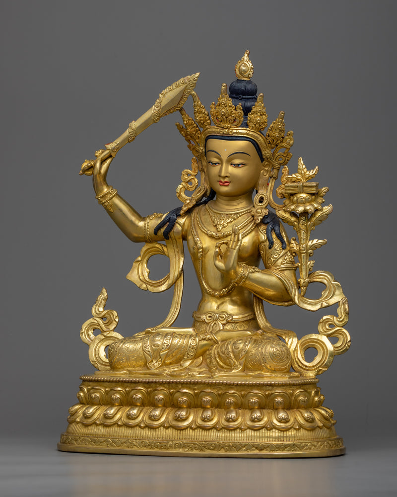 Praise to manjushri with our Gold Gilded Statue | Adorn Your Space with Our Sculpture