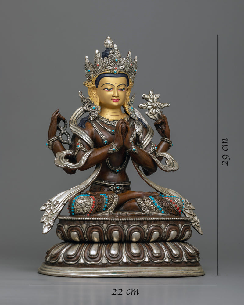 Lokeshwar Gold Painted Statue | Embrace Compassion with Our Chenrezig Sculpture