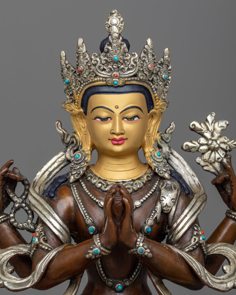 Lokeshwar Gold Painted Statue | Embrace Compassion with Our Chenrezig Sculpture
