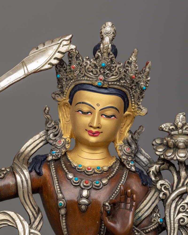 Bodhisattva of Wisdom Manjushri Statue | Oxidized Copper Sculpture