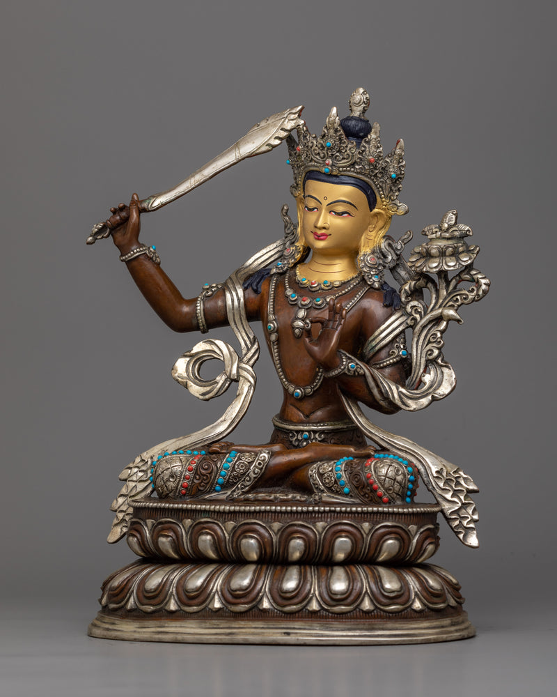 Bodhisattva of Wisdom Manjushri Statue | Oxidized Copper Sculpture