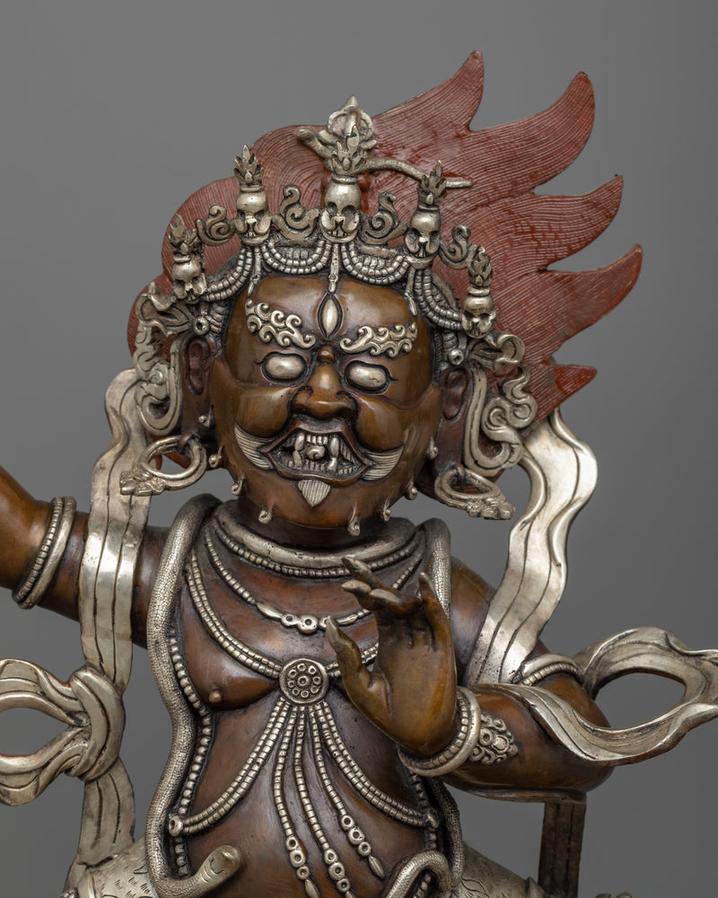 Vajrapani Bodhisattva Mantra Filled Statue | Silver Plated, Oxidized Copper Artistry