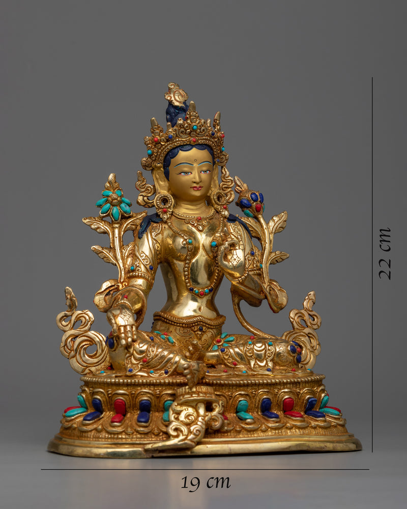 Connect Compassion with Green Tara Buddha Female | Hand-carved Gemstones Decorated Art