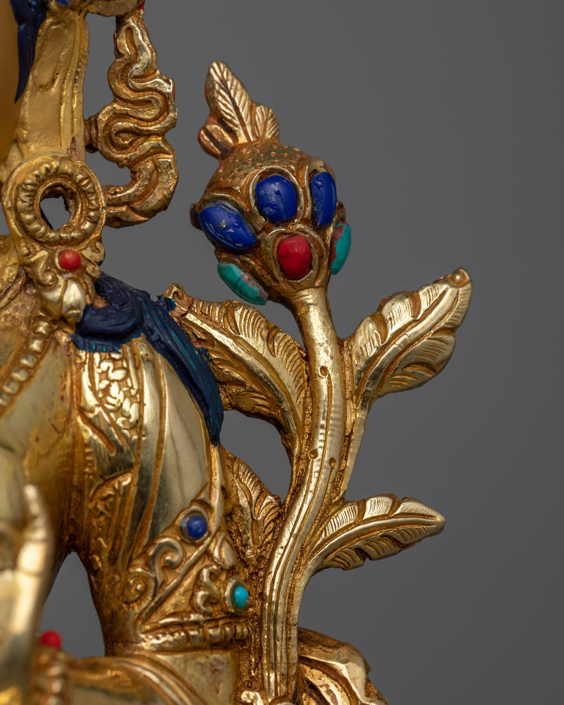 Connect Compassion with Green Tara Buddha Female | Hand-carved Gemstones Decorated Art