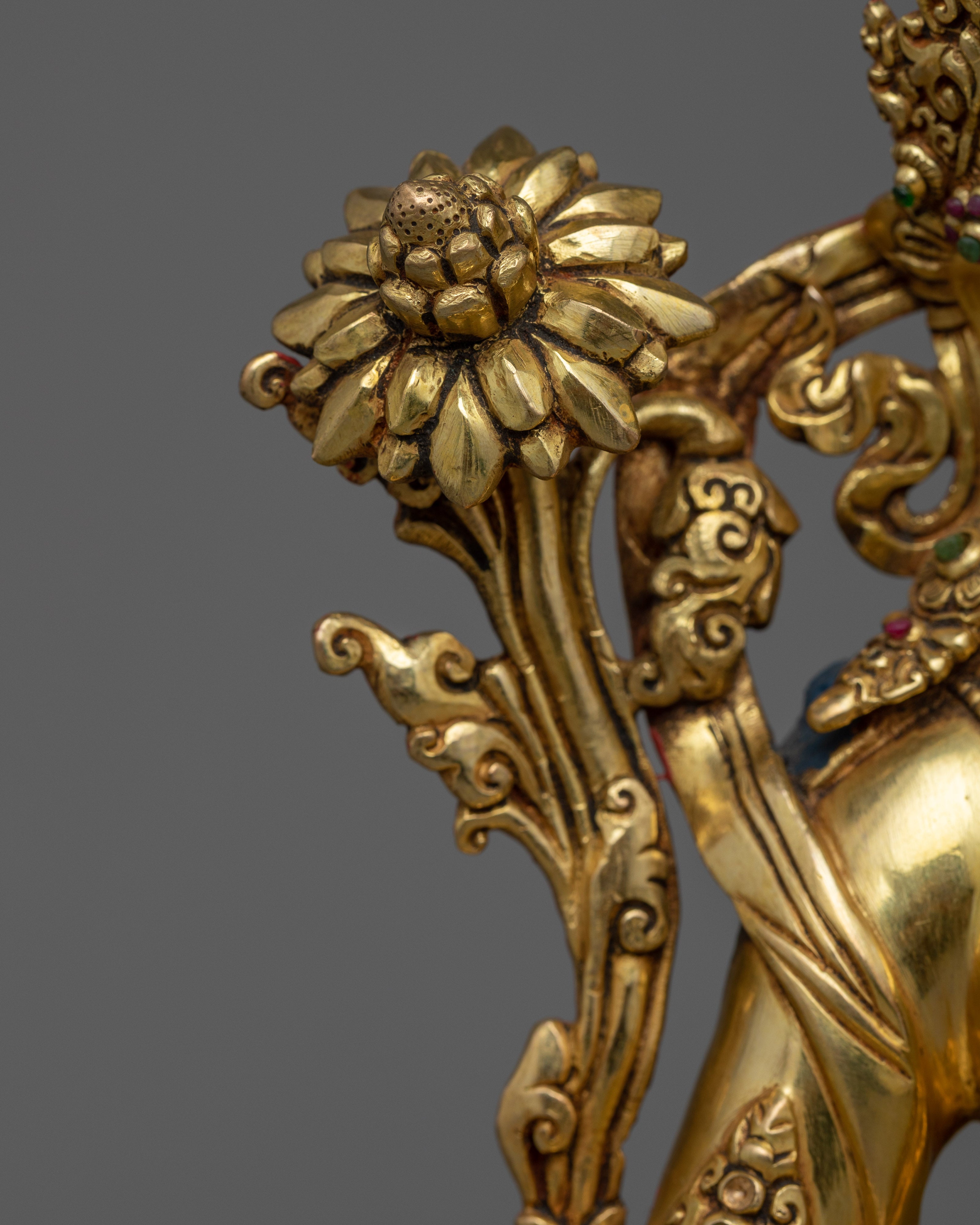 Compassion and Enlightenment with Green Tara Symbolism | Gold Gilded Tara Statue
