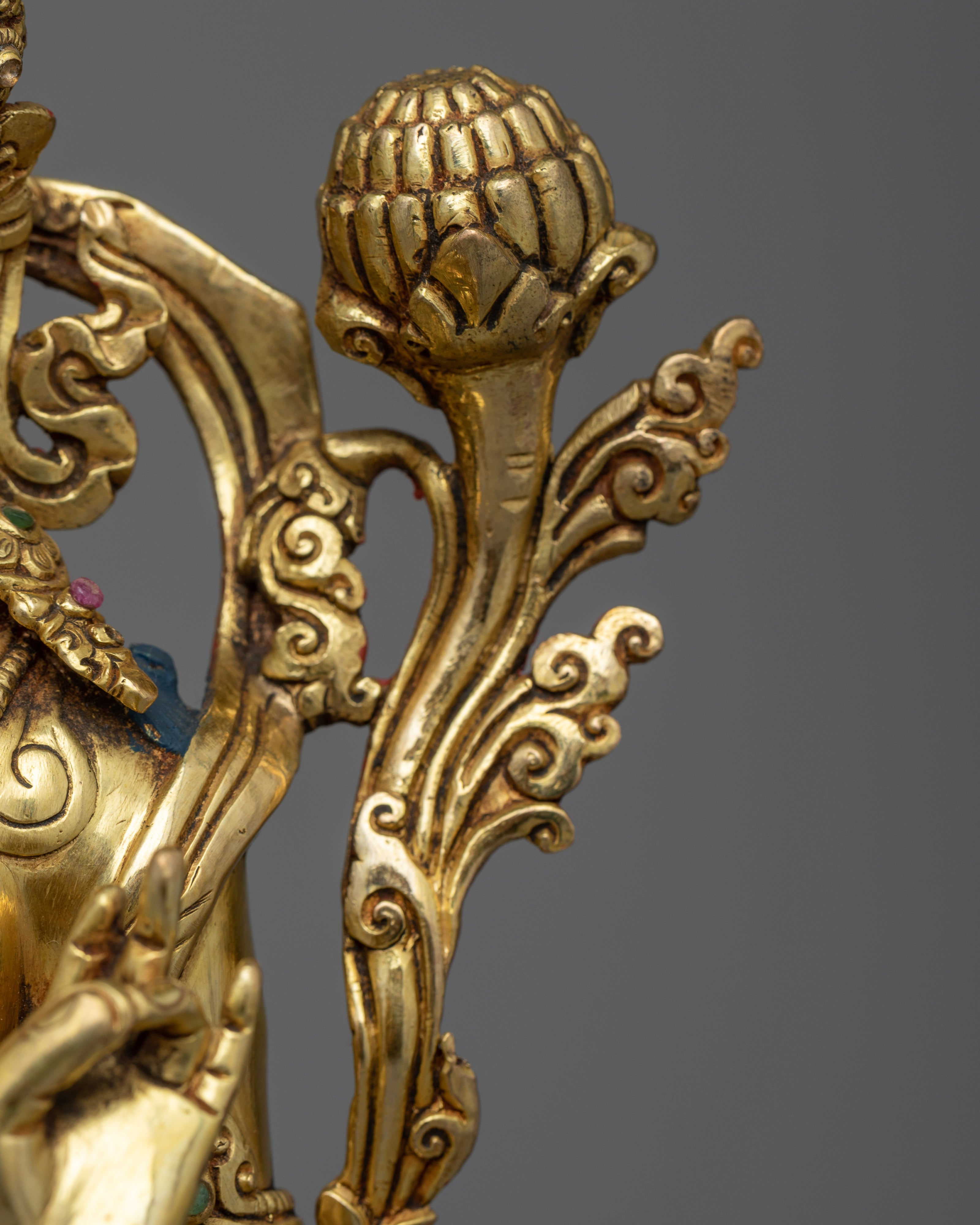 Compassion and Enlightenment with Green Tara Symbolism | Gold Gilded Tara Statue