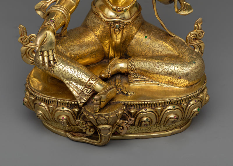 Compassion and Enlightenment with Green Tara Symbolism | Gold Gilded Tara Statue