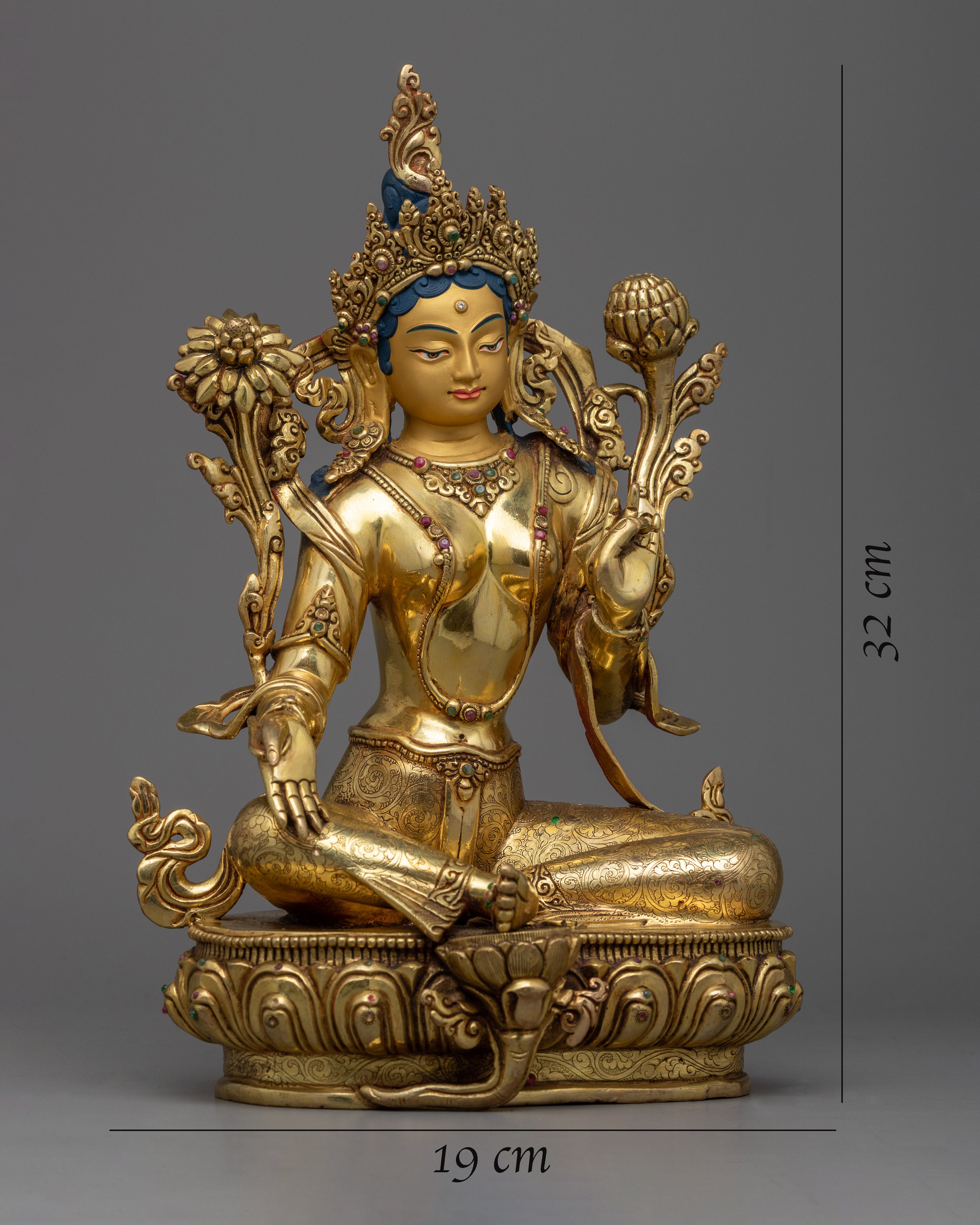Compassion and Enlightenment with Green Tara Symbolism | Gold Gilded Tara Statue