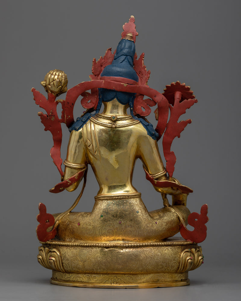 Compassion and Enlightenment with Green Tara Symbolism | Gold Gilded Tara Statue
