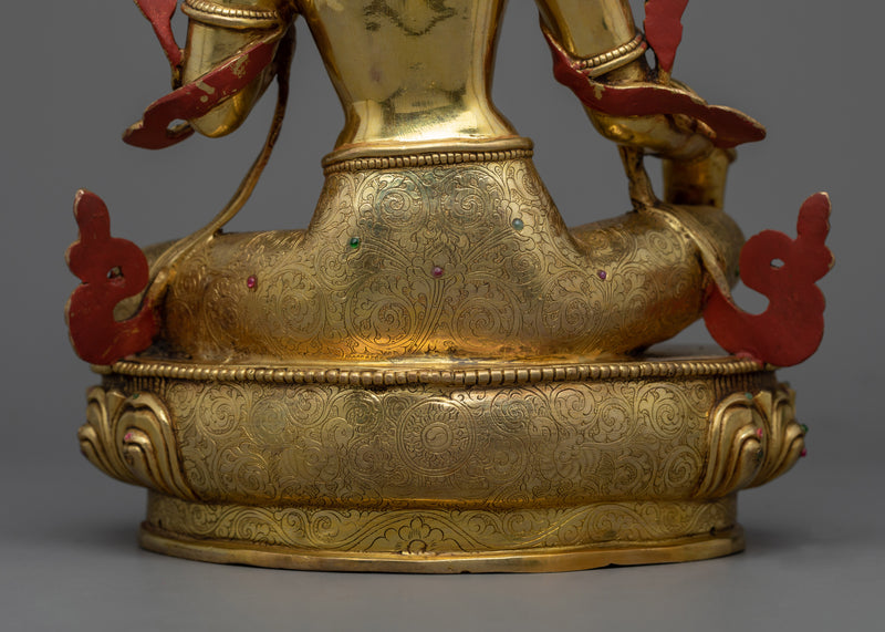 Compassion and Enlightenment with Green Tara Symbolism | Gold Gilded Tara Statue