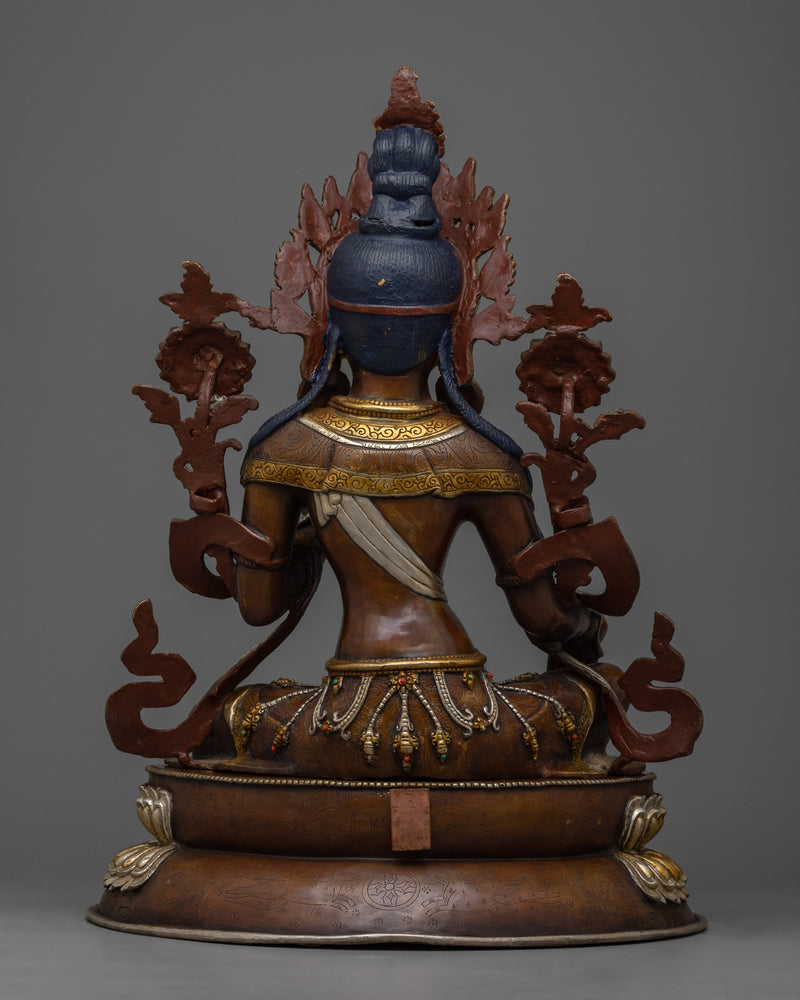 Experience the Divine Green Tara Devi Statue | Nepalese Oxidized Copper Art