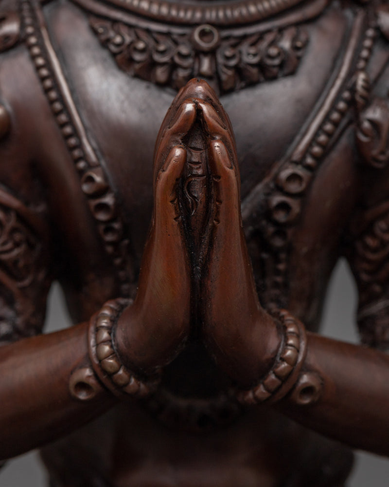 Avalokiteshvara Lord of Who Witnesses Cries of the Ignorant | Oxidized Copper Chenrezig Statue