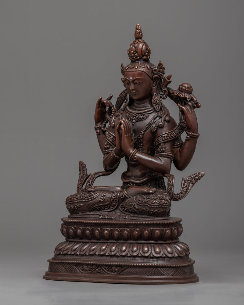 Avalokiteshvara Lord of Who Witnesses Cries of the Ignorant | Oxidized Copper Chenrezig Statue