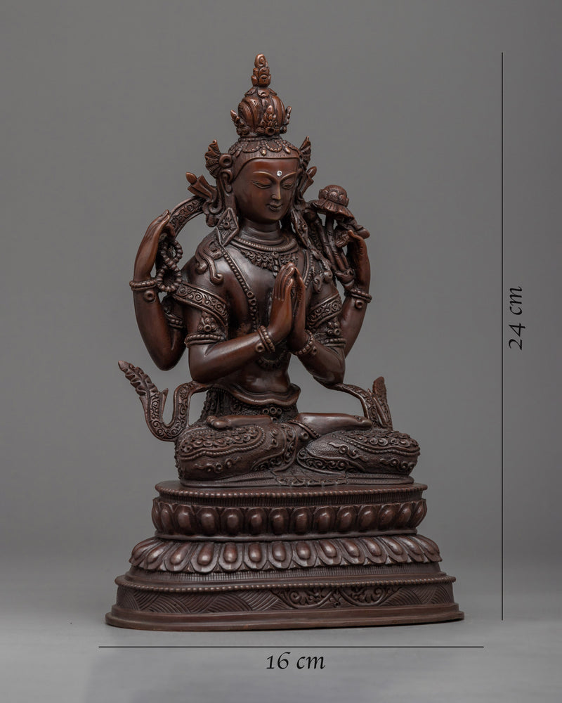 Avalokiteshvara Lord of Who Witnesses Cries of the Ignorant | Oxidized Copper Chenrezig Statue