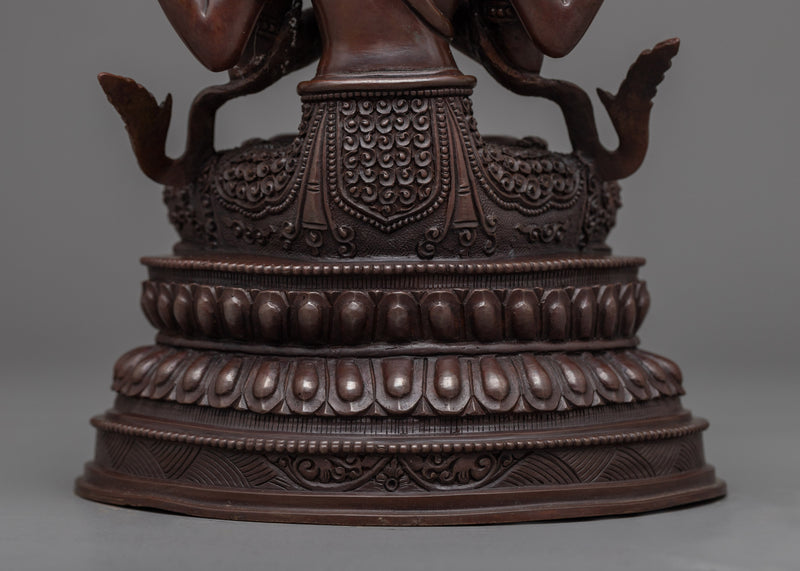 Avalokiteshvara Lord of Who Witnesses Cries of the Ignorant | Oxidized Copper Chenrezig Statue