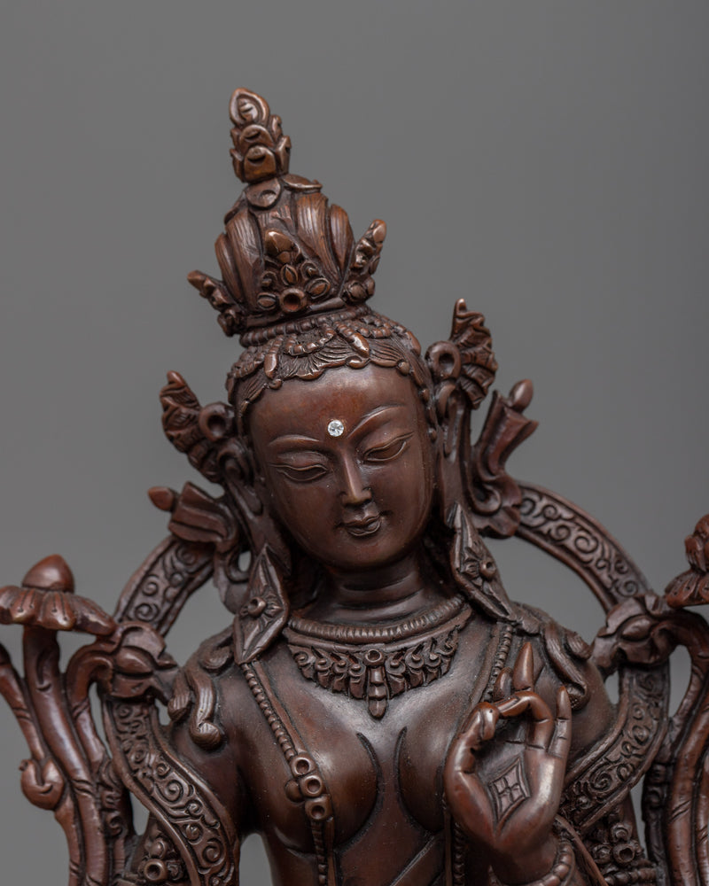 Swift Enlightenment with our Syamatara Statue | Green Tara Oxidized Copper Sculpture