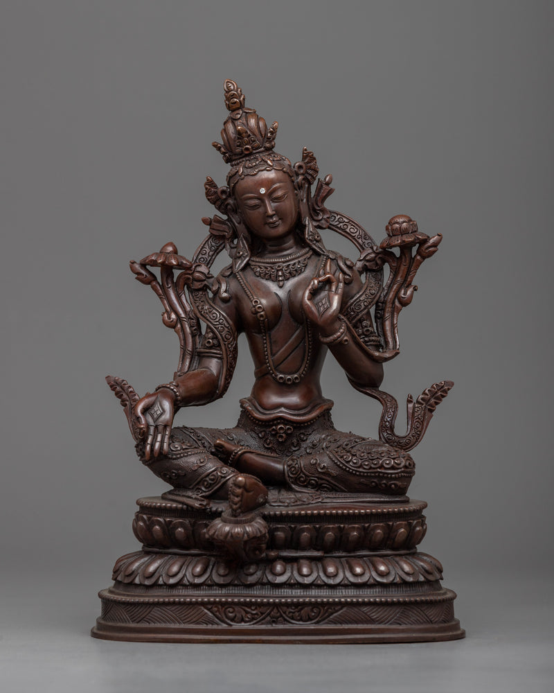 Immerse in Buddhist Teachings with the Five Bodhisattvas Statue Set | Oxidized Sculpture Set