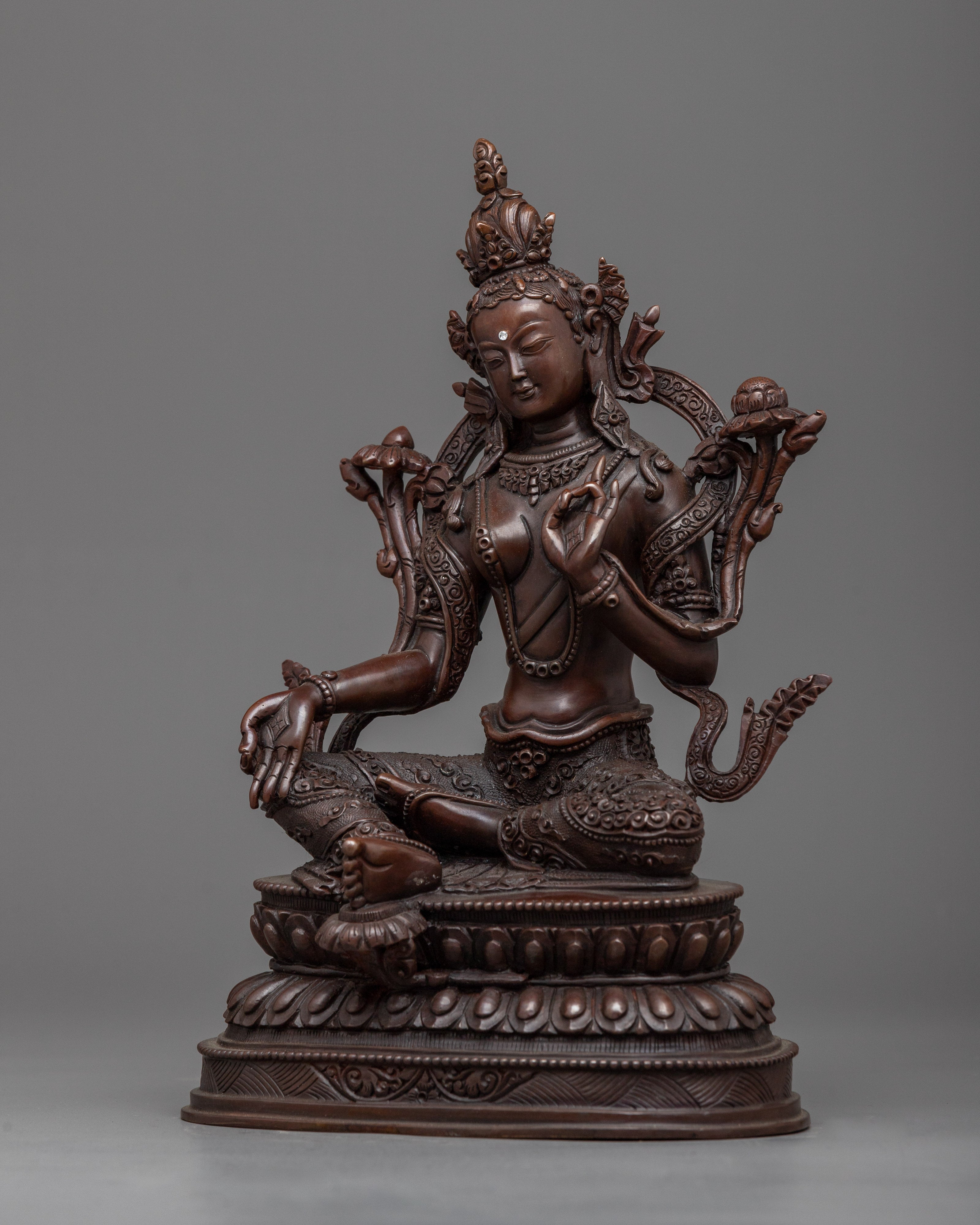 Swift Enlightenment with our Syamatara Statue | Green Tara Oxidized Copper Sculpture