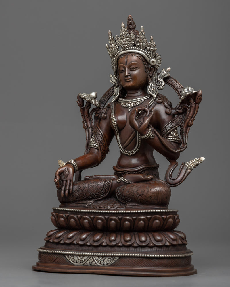 Experience Serene Compassion with our Dolkar Statue | Nepalese Green Tara Artwork