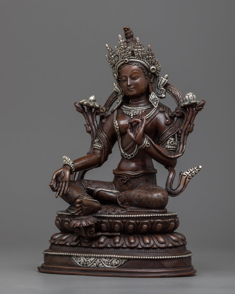 Welcome Tranquility with Our Khadiravani Tara Statue | Oxidized Copper Green Tara Sculpture