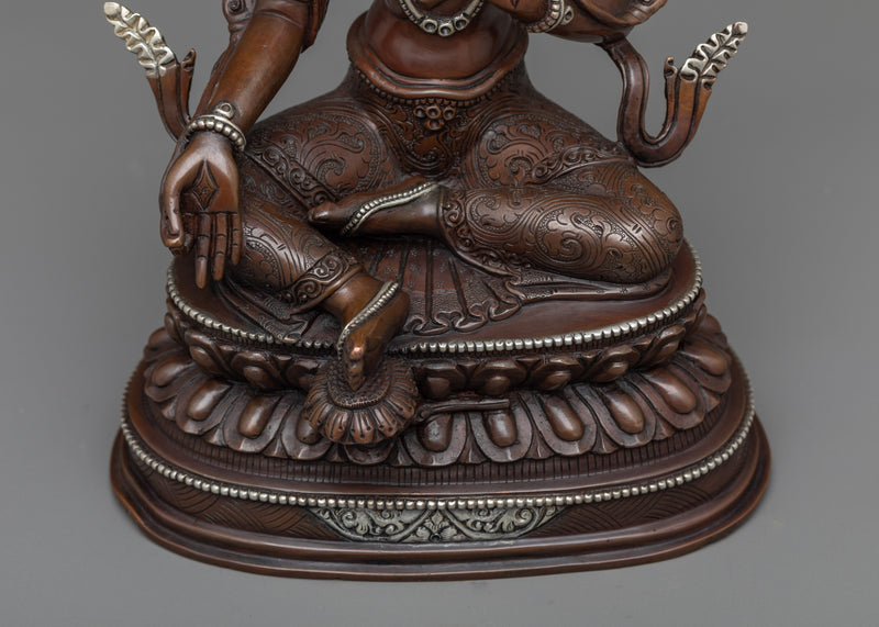 Welcome Tranquility with Our Khadiravani Tara Statue | Oxidized Copper Green Tara Sculpture