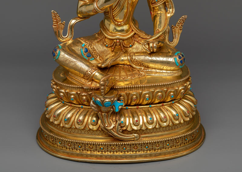 Monju Bosatsu in Nepalese Copper Art Depiction | Embrace Wisdom with Majestic Manjushri Statue