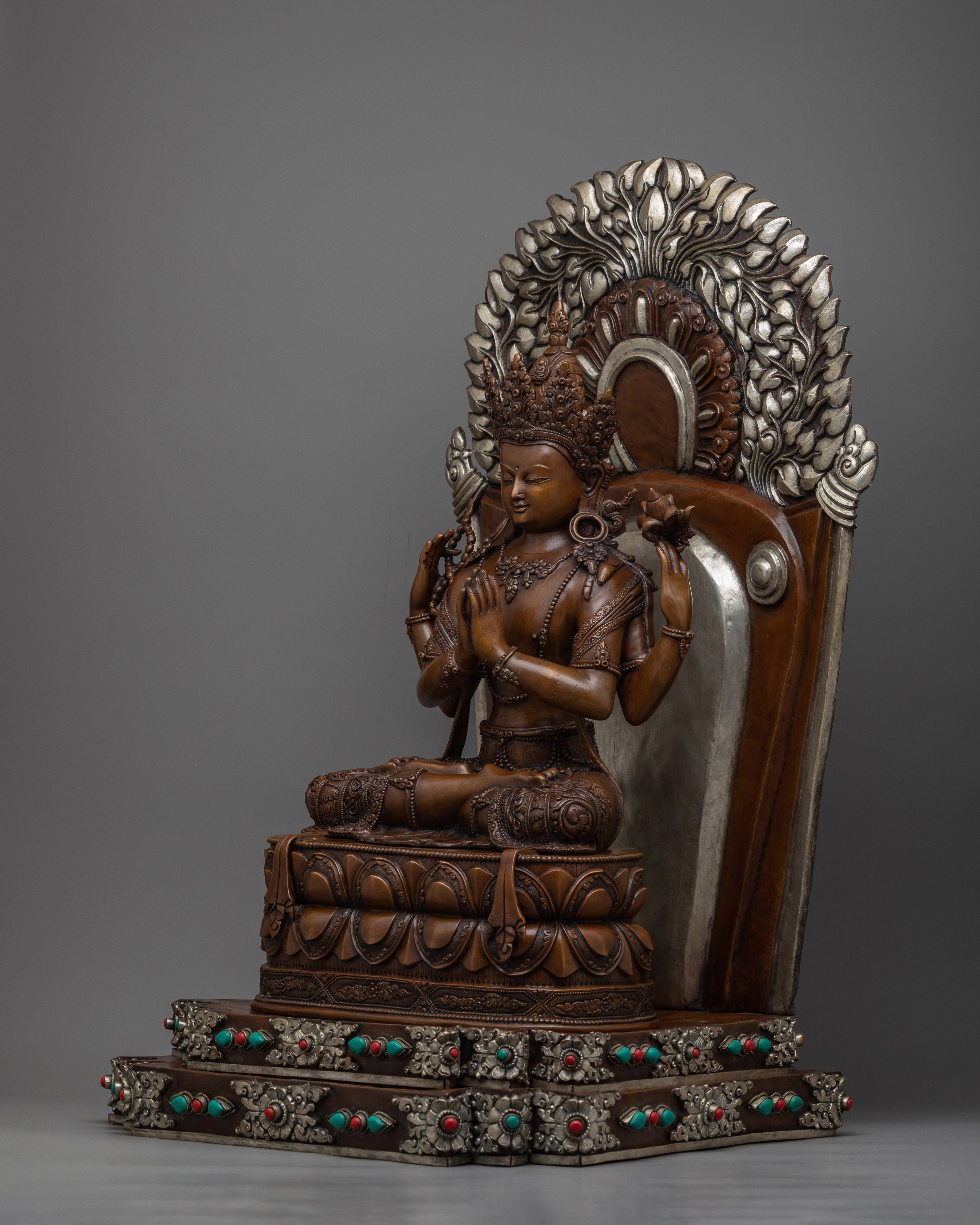 Avaloketishvara Statue | Premium Quality Silver Plated Statue with Oxidized Copper Body