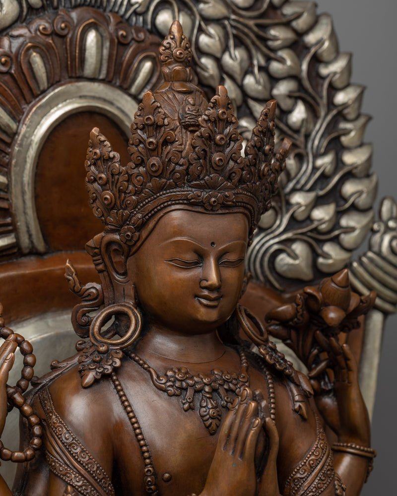 Avaloketishvara Statue | Premium Quality Silver Plated Statue with Oxidized Copper Body