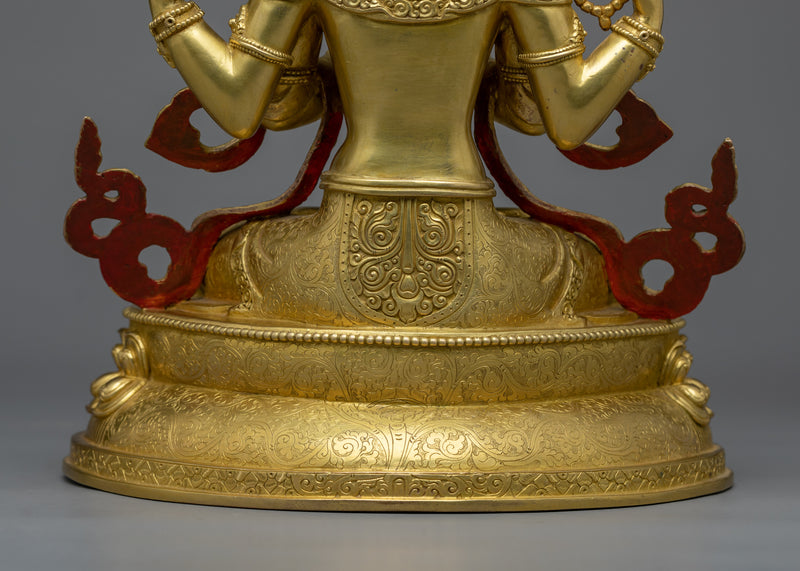 Enlightening Buddhist Deity With Many Arms Statue | 24k Gold Gilded Chenrezig Sculpture