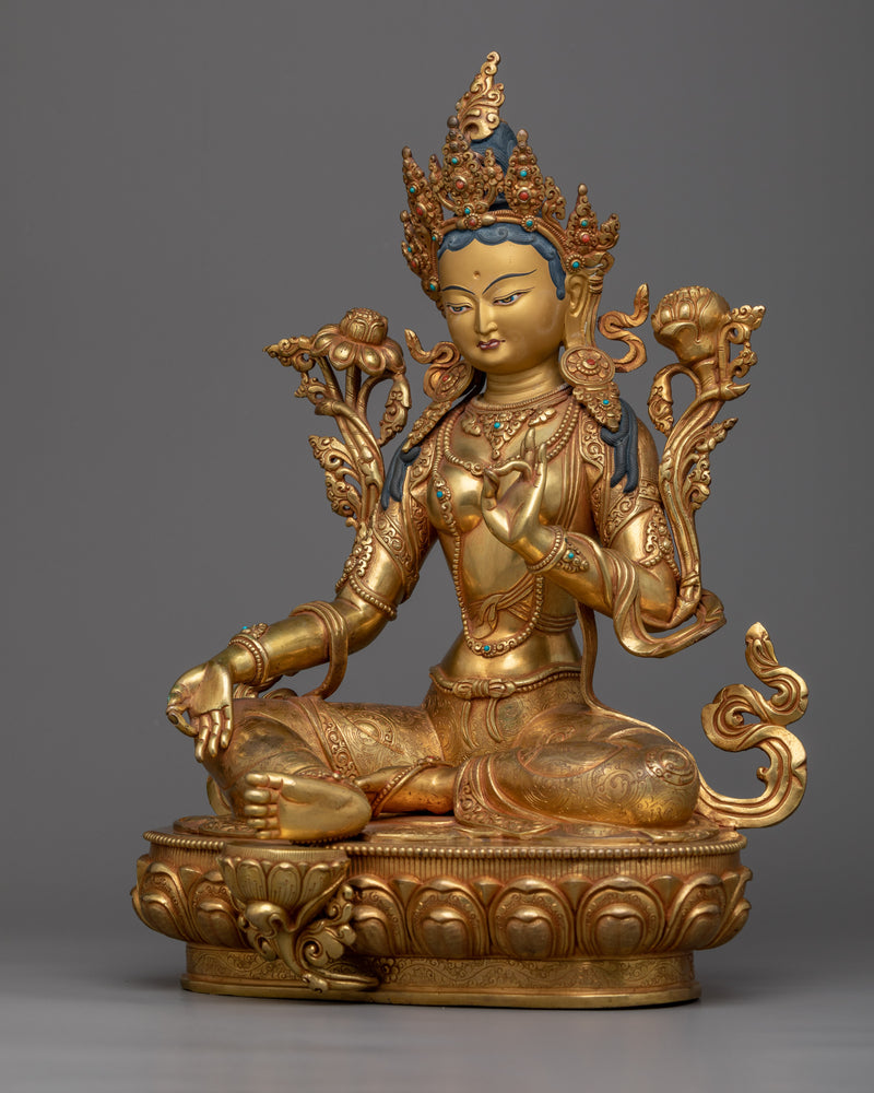 Goddess Green Tara Statue | Handmade in Ancient Nepali Art