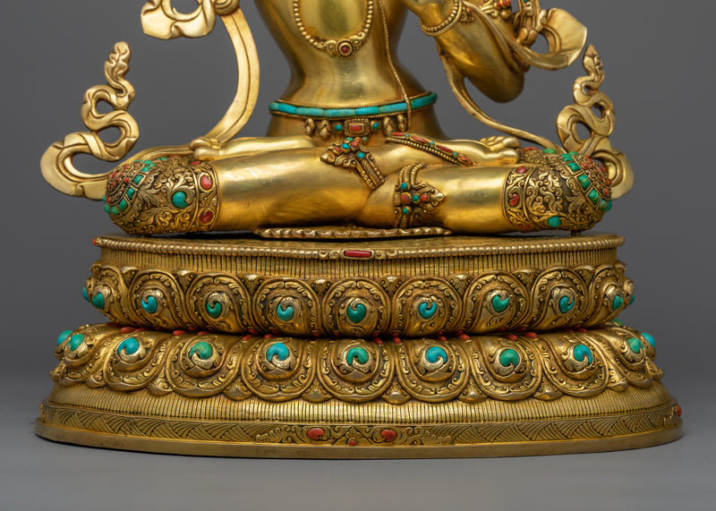 Manjushri Bodhisattva Gold Statue | Traditional Himalayan Art of Wisdom Deity