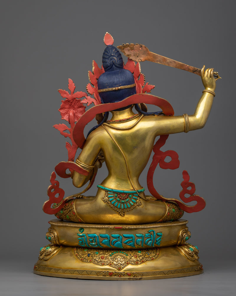 Manjushri Bodhisattva Gold Statue | Traditional Himalayan Art of Wisdom Deity