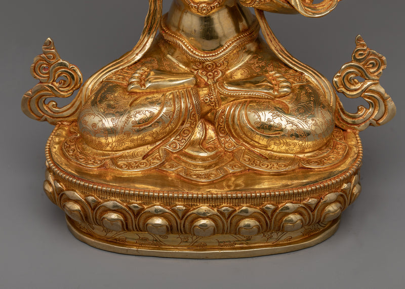 Awaken Inner Wisdom with our Buddha Manjushri Copper Statue | A Golden Masterpiece
