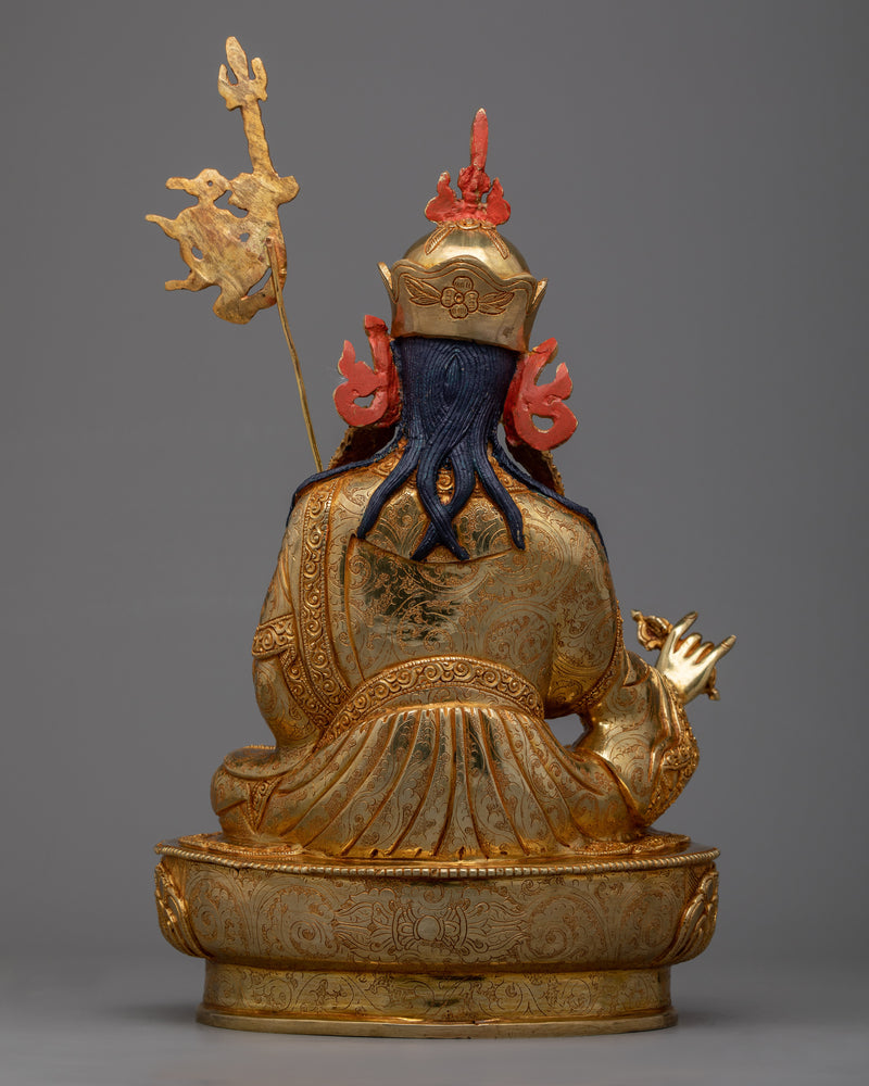 Born from Lotus Guru Rinpoche Statue | Exquisite 24k Gold Gilded Copper Masterpiece