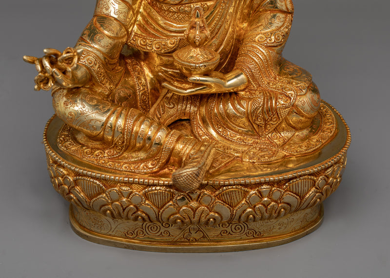 Born from Lotus Guru Rinpoche Statue | Exquisite 24k Gold Gilded Copper Masterpiece