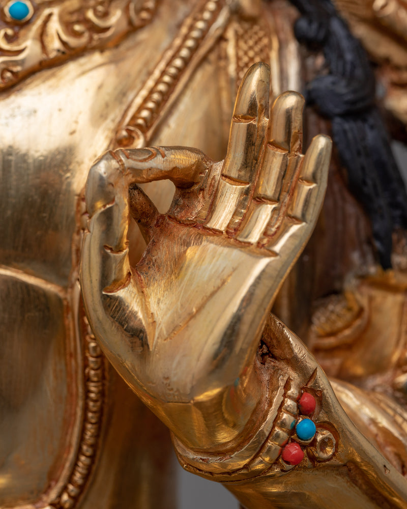 Manjushri Sadhana Statue | Exquisite 24k Gold Gilded Copper Masterpiece