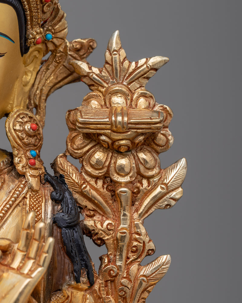 Manjushri Sadhana Statue | Exquisite 24k Gold Gilded Copper Masterpiece