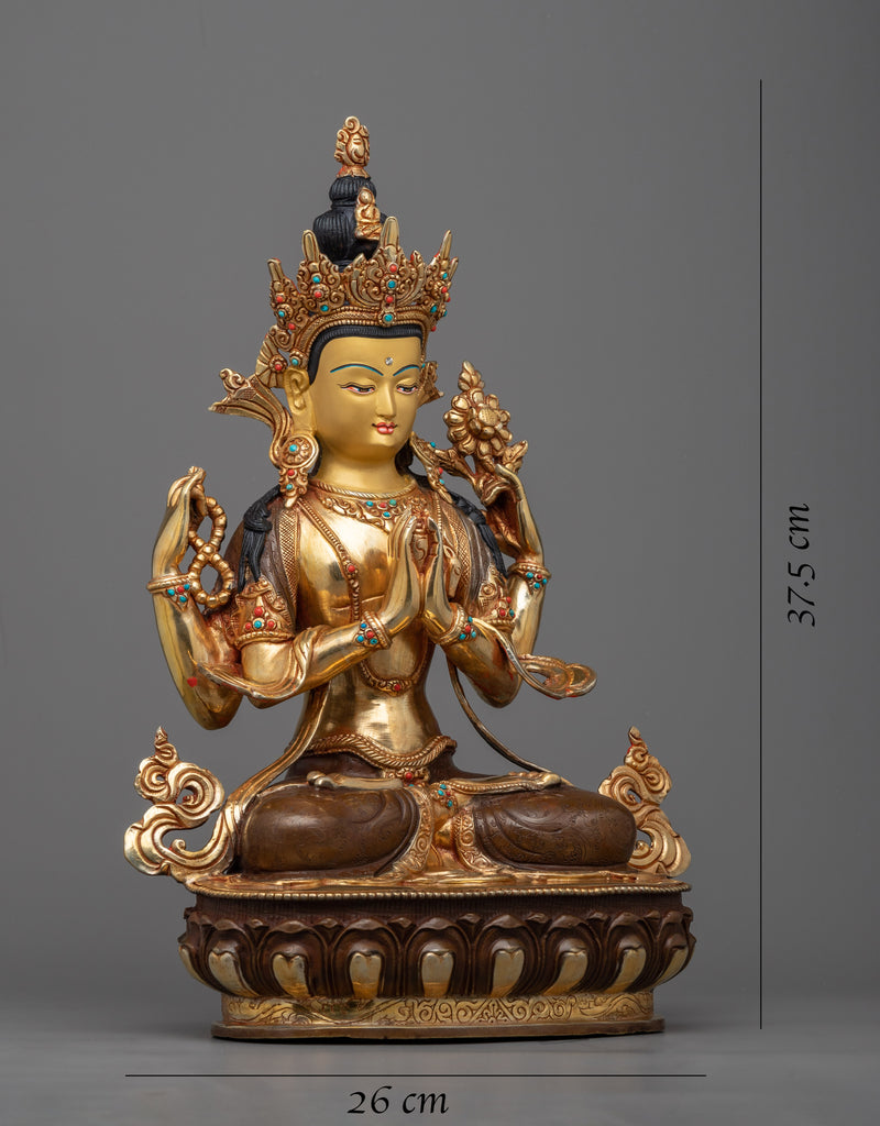 Chenrezik Statue | Exquisite 24k Gold Gilded Copper Masterpiece