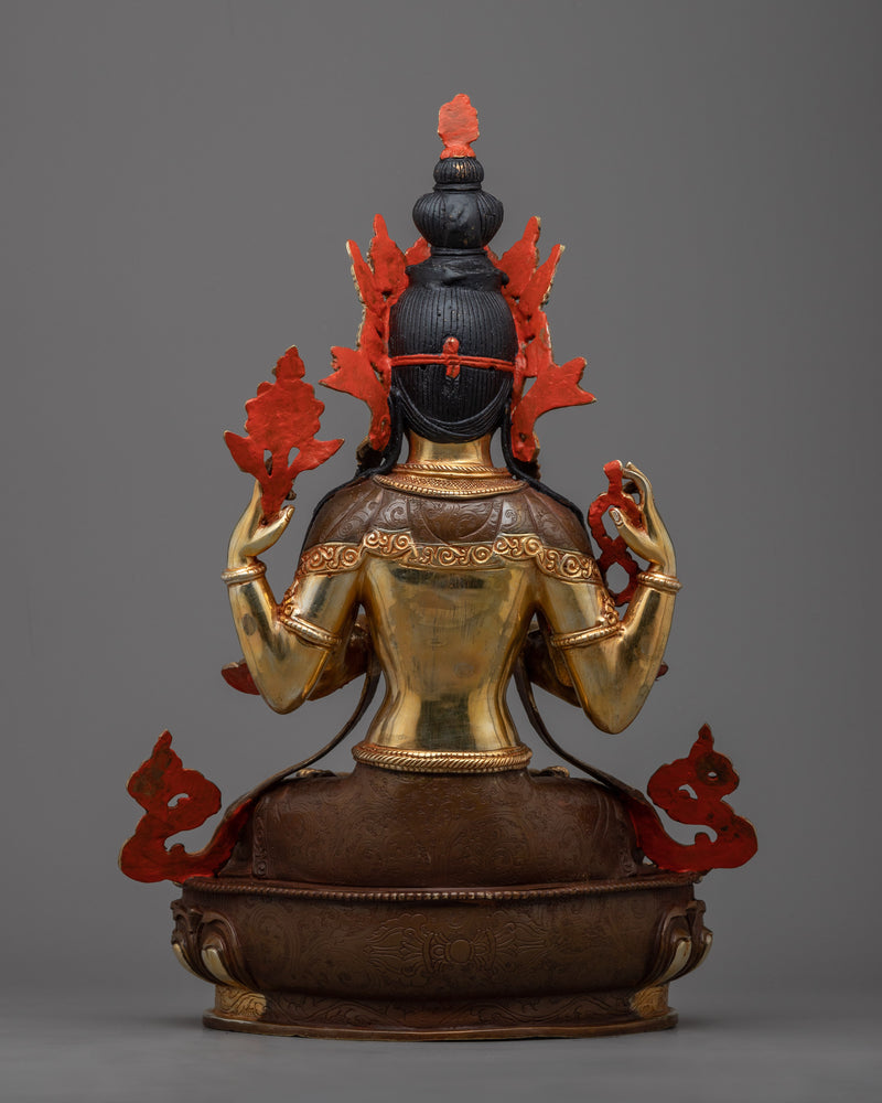 Chenrezik Statue | Exquisite 24k Gold Gilded Copper Masterpiece
