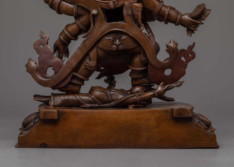 Six-Armed Mahakala Oxidized Copper Statue | Power Personified in Copper Sculpture