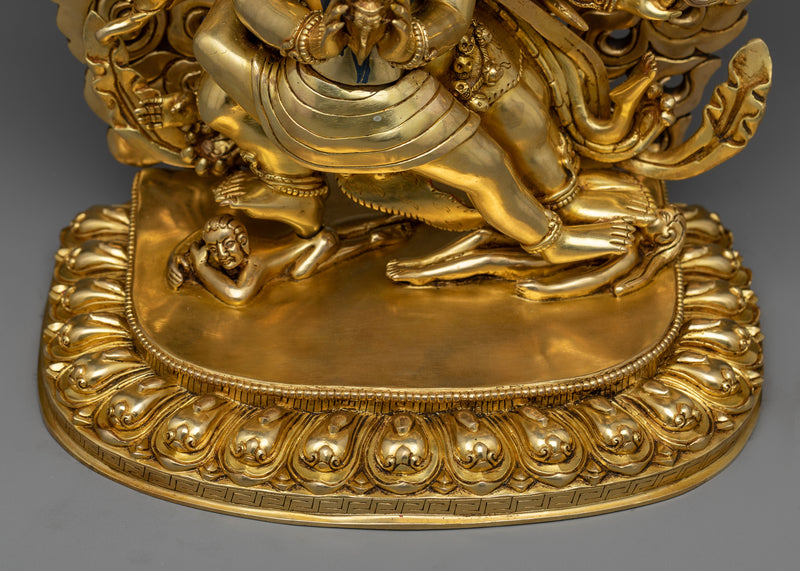 Gold-Gilded Vajrakilaya Copper Statue | Majestic Buddhist Deity Hand-carved Sculpture