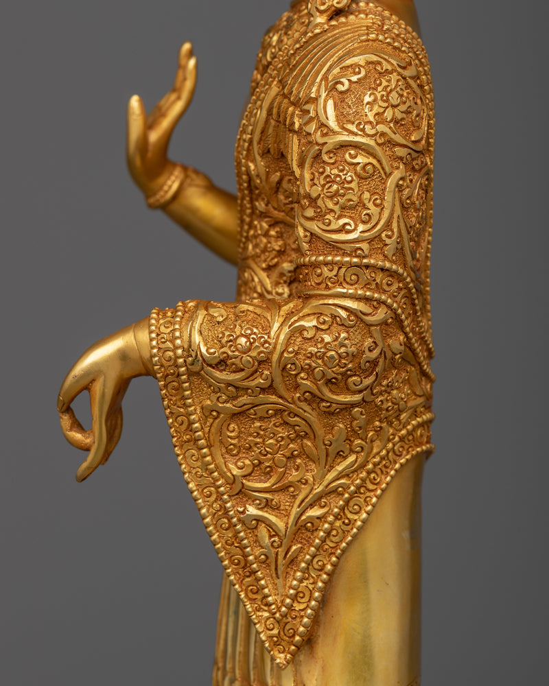 Stately Dipankara Buddha Statue | Gold-Gilded Copper Sculpture