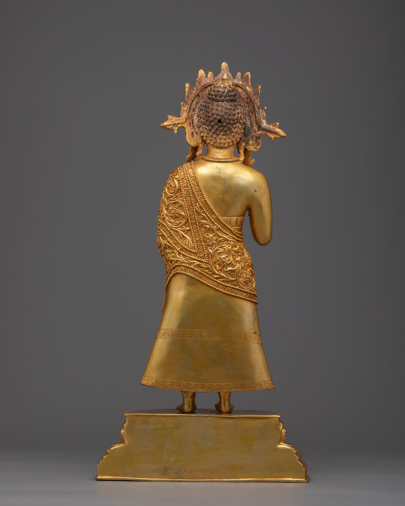Stately Dipankara Buddha Statue | Gold-Gilded Copper Sculpture