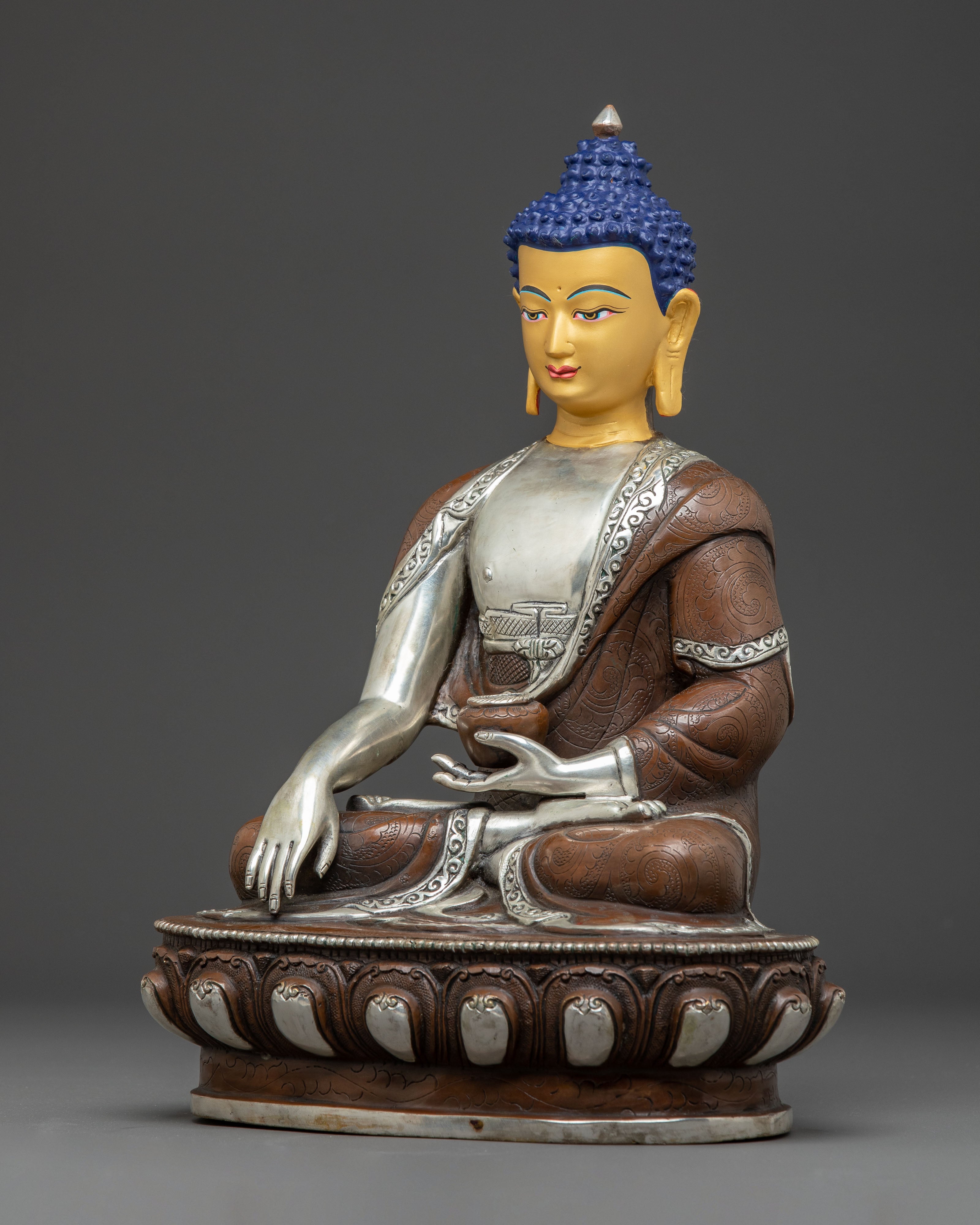 Serene Buddha Shakyamuni Oxidized Copper Statue | Traditional Artwork