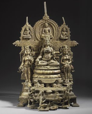 The Buddhist Goddess Shyama Tara (Green Tara) Attended by Sita Tara (White Tara) and Bhrikuti