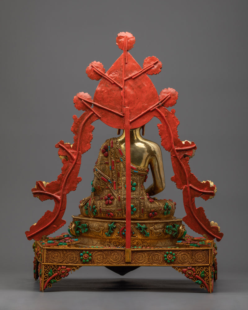 Amitabha Buddha Seated on Throne | Discover Inner Peace with our Handcarved Sculpture