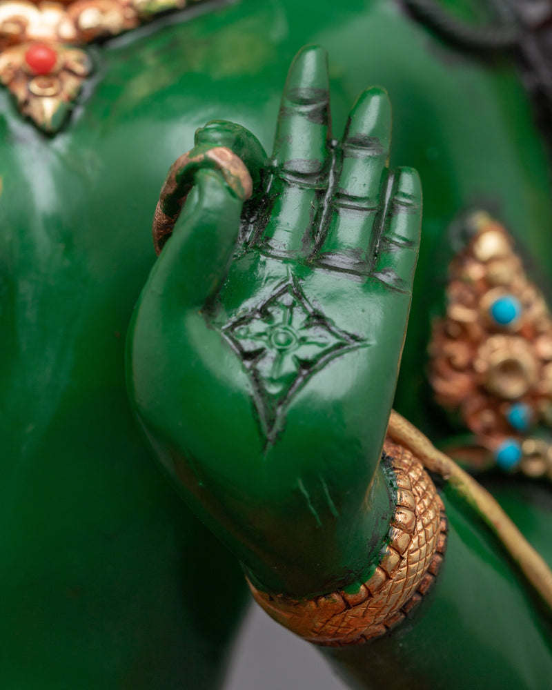 Discover Tranquility with Handcrafted Green Tara Puja Statue | Buddhist Copper Sculpture