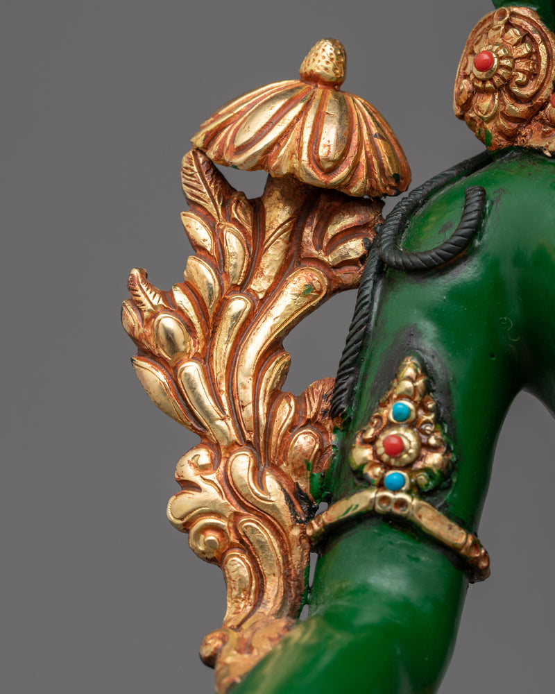 Discover Tranquility with Handcrafted Green Tara Puja Statue | Buddhist Copper Sculpture