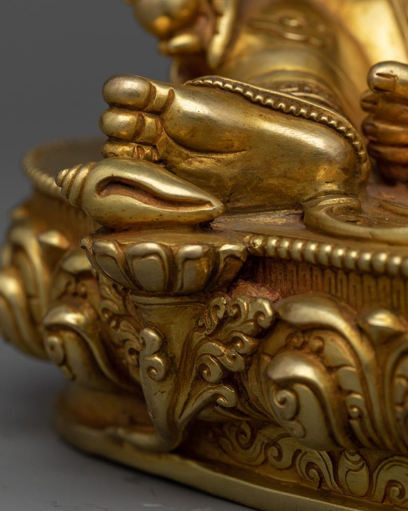 Tibetan Yellow Dzambhala Mantra Statue | Gold Gilded Elegance