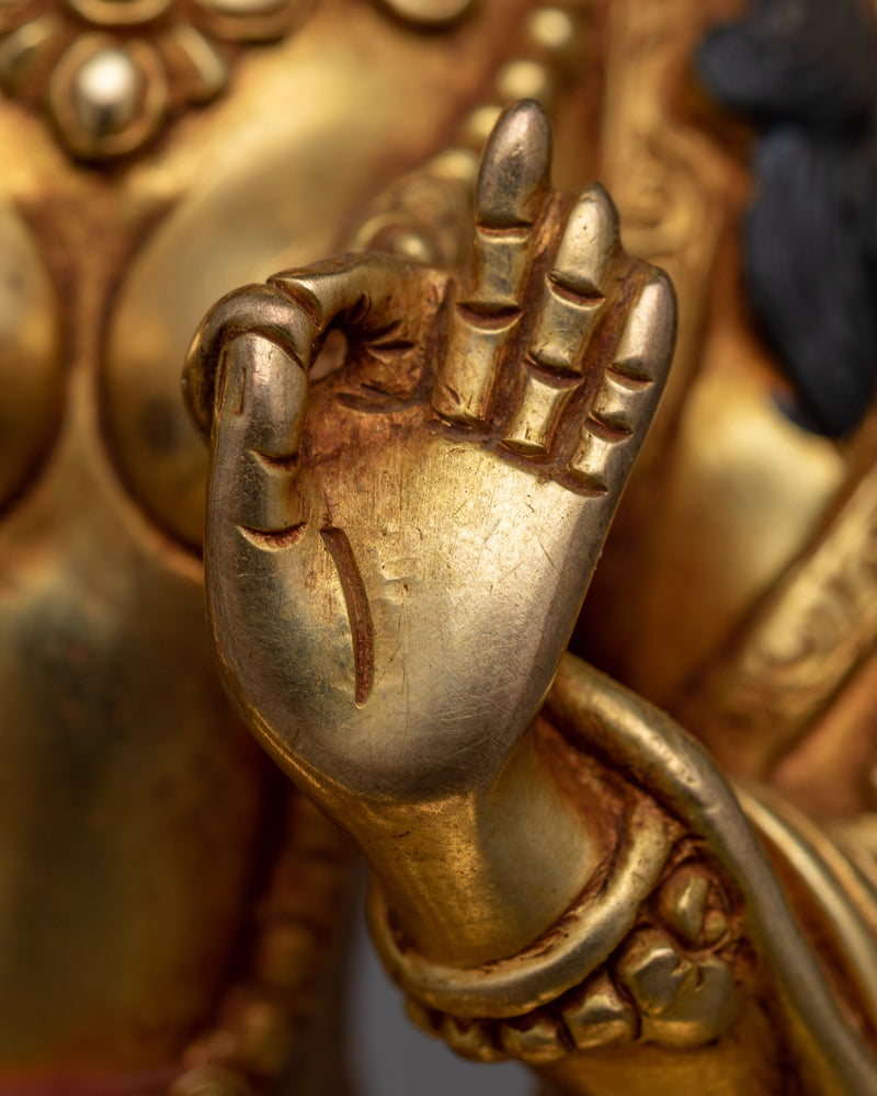 Graceful Green Tara Tibetan Statue | Meticulously Crafted with Gold Gilded Copper